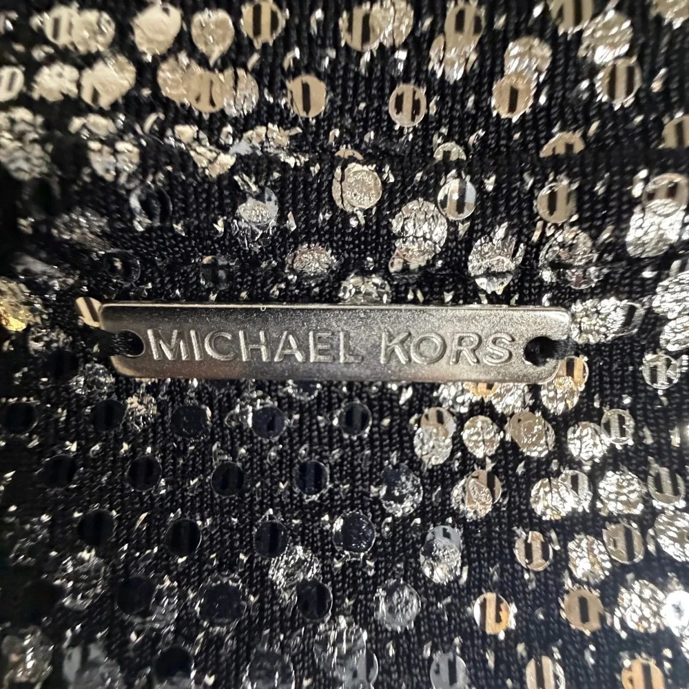 Michael Kors Silver Metallic Sequin Cold Shoulder Tunic Top Women's